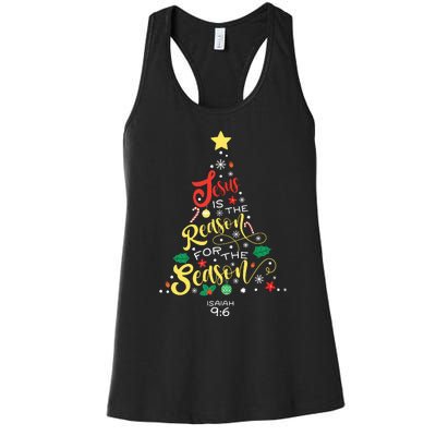 Jesus Is The Reason For The Season Christian Christmas Tree Women's Racerback Tank