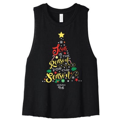 Jesus Is The Reason For The Season Christian Christmas Tree Women's Racerback Cropped Tank