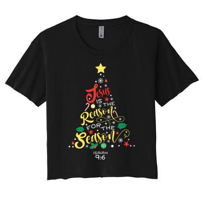 Jesus Is The Reason For The Season Christian Christmas Tree Women's Crop Top Tee