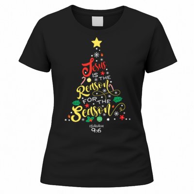 Jesus Is The Reason For The Season Christian Christmas Tree Women's T-Shirt