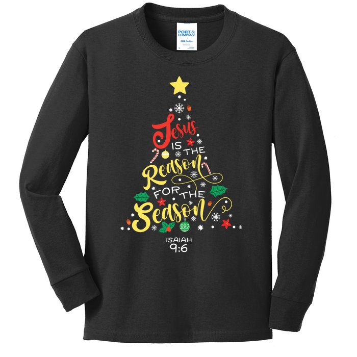 Jesus Is The Reason For The Season Christian Christmas Tree Kids Long Sleeve Shirt