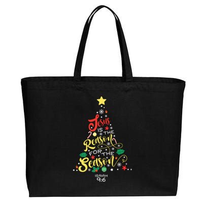 Jesus Is The Reason For The Season Christian Christmas Tree Cotton Canvas Jumbo Tote