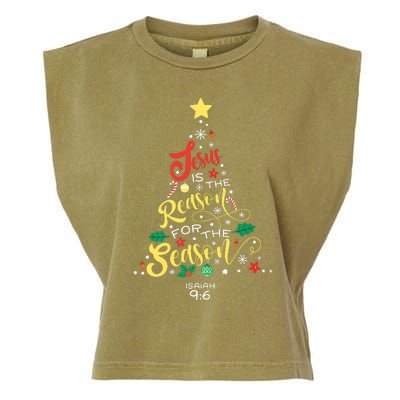 Jesus Is The Reason For The Season Christian Christmas Tree Garment-Dyed Women's Muscle Tee