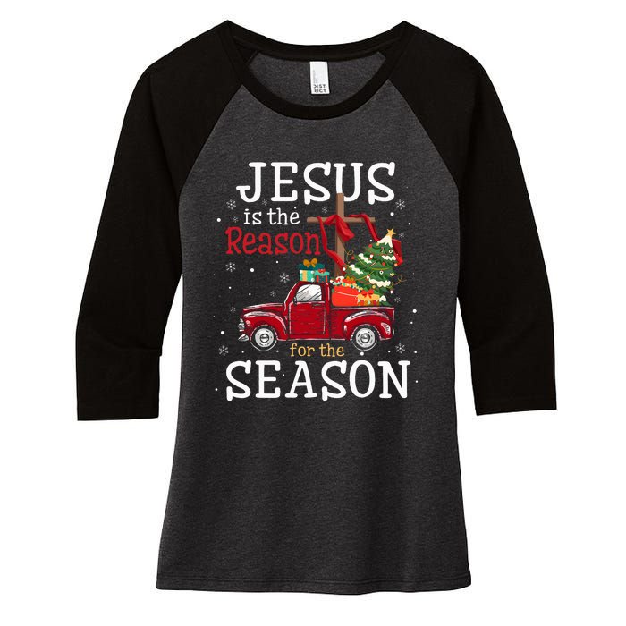 Jesus Is The Reason For The Season Christian Faith Christmas Women's Tri-Blend 3/4-Sleeve Raglan Shirt