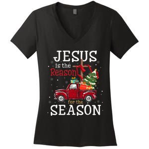 Jesus Is The Reason For The Season Christian Faith Christmas Women's V-Neck T-Shirt