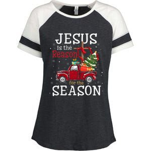 Jesus Is The Reason For The Season Christian Faith Christmas Enza Ladies Jersey Colorblock Tee