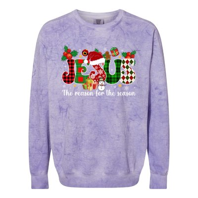 Jesus Is The Reason For The Season Christian Candy Cane Xmas Gift Colorblast Crewneck Sweatshirt