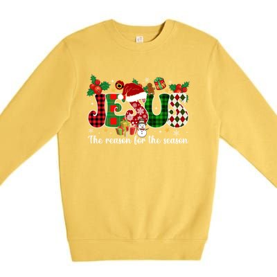 Jesus Is The Reason For The Season Christian Candy Cane Xmas Gift Premium Crewneck Sweatshirt