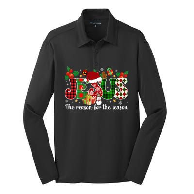 Jesus Is The Reason For The Season Christian Candy Cane Xmas Gift Silk Touch Performance Long Sleeve Polo