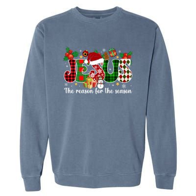 Jesus Is The Reason For The Season Christian Candy Cane Xmas Gift Garment-Dyed Sweatshirt