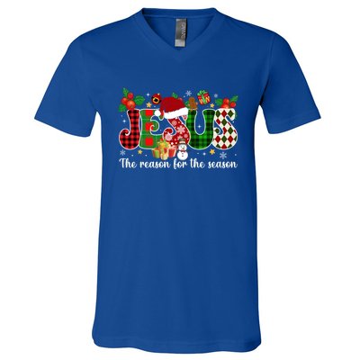 Jesus Is The Reason For The Season Christian Candy Cane Xmas Gift V-Neck T-Shirt