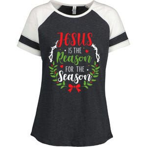 Jesus Is The Reason For The Season Christian Christmas Gift Enza Ladies Jersey Colorblock Tee