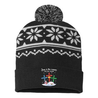 Jesus Is The Reason For The Season Christian Christmas Xmas USA-Made Snowflake Beanie