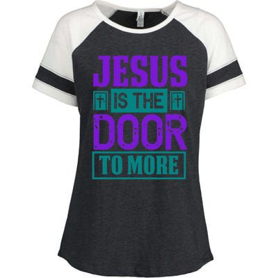 Jesus Is The Door To More Enza Ladies Jersey Colorblock Tee