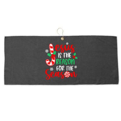 Jesus Is The Reason For The Season Christmas Xmas Candy Cane Large Microfiber Waffle Golf Towel