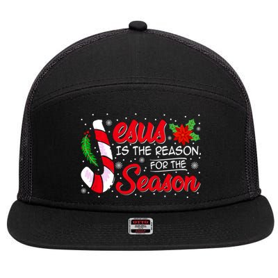 Jesus Is The Reason For The Season Christian Christmas Party 7 Panel Mesh Trucker Snapback Hat