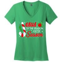 Jesus Is The Reason For The Season Christian Christmas Party Women's V-Neck T-Shirt