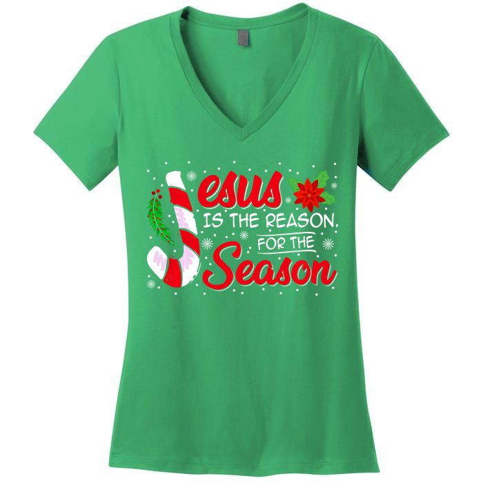 Jesus Is The Reason For The Season Christian Christmas Party Women's V-Neck T-Shirt