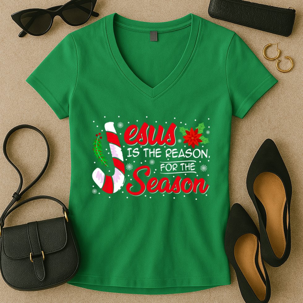 Jesus Is The Reason For The Season Christian Christmas Party Women's V-Neck T-Shirt