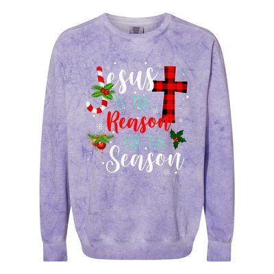 Jesus Is The Reason For Season Christmas Family Pajamas Colorblast Crewneck Sweatshirt