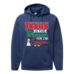 Jesus Is The Reason For The Season Funny Gift Christian Religion Xmas Gift Performance Fleece Hoodie