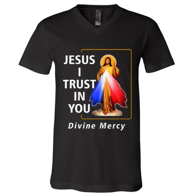 Jesus I Trust In You Divine Mercy Catholic V-Neck T-Shirt