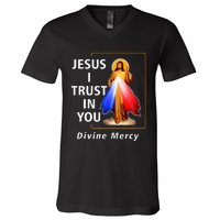 Jesus I Trust In You Divine Mercy Catholic V-Neck T-Shirt