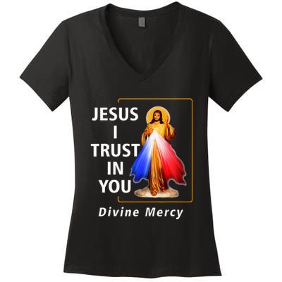 Jesus I Trust In You Divine Mercy Catholic Women's V-Neck T-Shirt