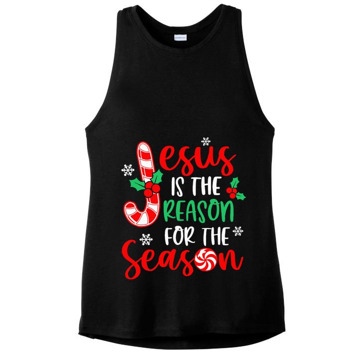 Jesus Is The Reason For The Season Xmas Candy Cane  Ladies PosiCharge Tri-Blend Wicking Tank
