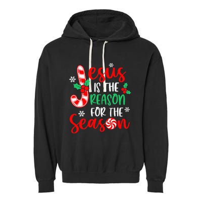 Jesus Is The Reason For The Season Xmas Candy Cane  Garment-Dyed Fleece Hoodie