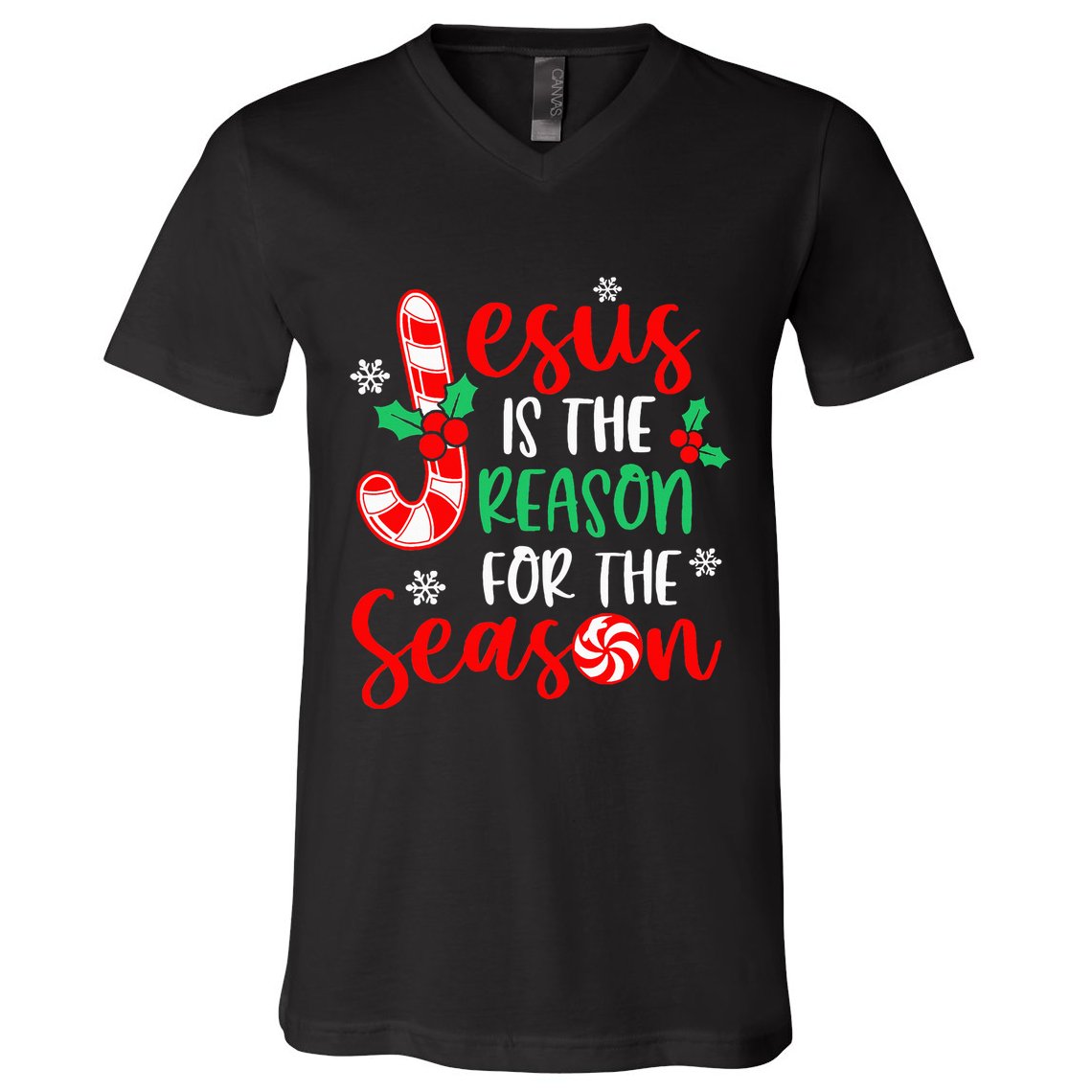Jesus Is The Reason For The Season Xmas Candy Cane  V-Neck T-Shirt