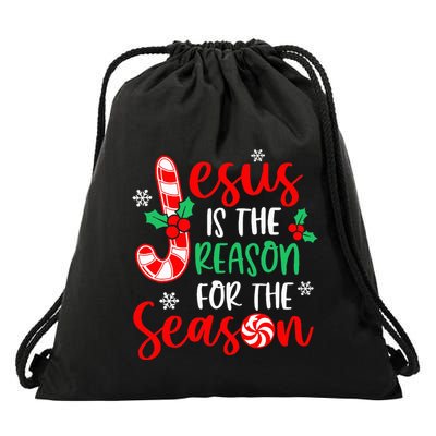 Jesus Is The Reason For The Season Xmas Candy Cane  Drawstring Bag