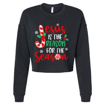 Jesus Is The Reason For The Season Xmas Candy Cane  Cropped Pullover Crew