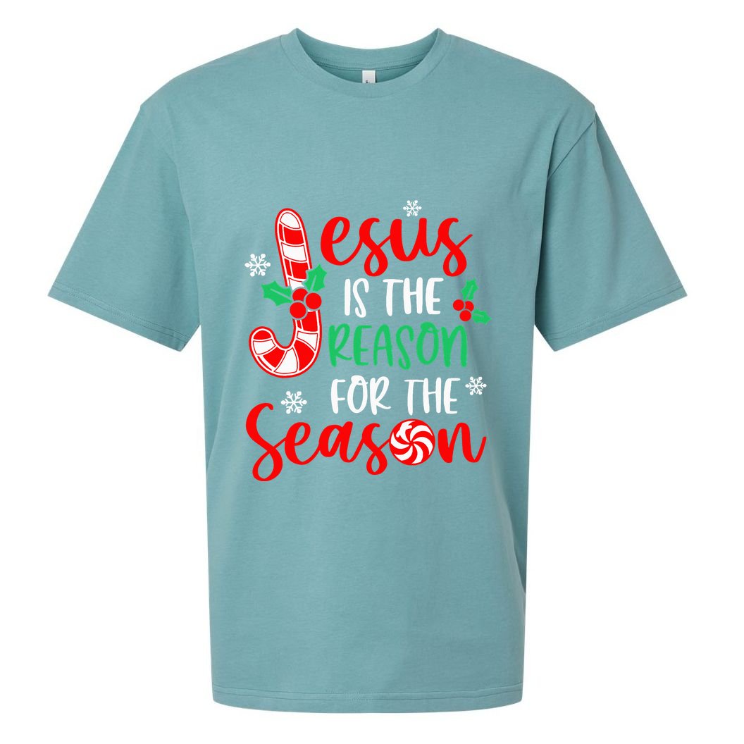 Jesus Is The Reason For The Season Xmas Candy Cane  Sueded Cloud Jersey T-Shirt