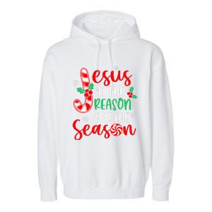 Jesus Is The Reason For The Season Xmas Candy Cane  Garment-Dyed Fleece Hoodie