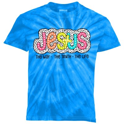 Jesus Is The Way The Truth The Life Christian Dalmatian Dots Gift Kids Tie-Dye T-Shirt