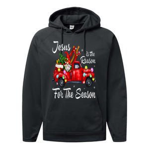 Jesus Is The Reason For The Season Christmas Red Truck Xmas Performance Fleece Hoodie