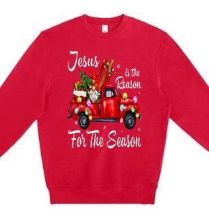 Jesus Is The Reason For The Season Christmas Red Truck Xmas Premium Crewneck Sweatshirt