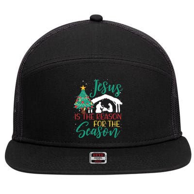 Jesus Is The Reason For The Season Christian Believer Gift 7 Panel Mesh Trucker Snapback Hat
