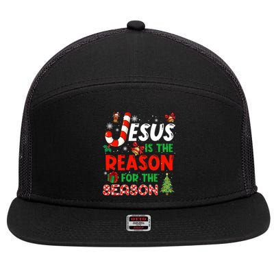 Jesus Is The Reason For The Season Faith Christmas Pajamas 7 Panel Mesh Trucker Snapback Hat