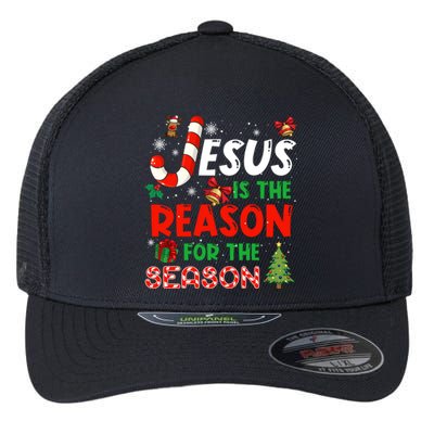 Jesus Is The Reason For The Season Faith Christmas Pajamas Flexfit Unipanel Trucker Cap