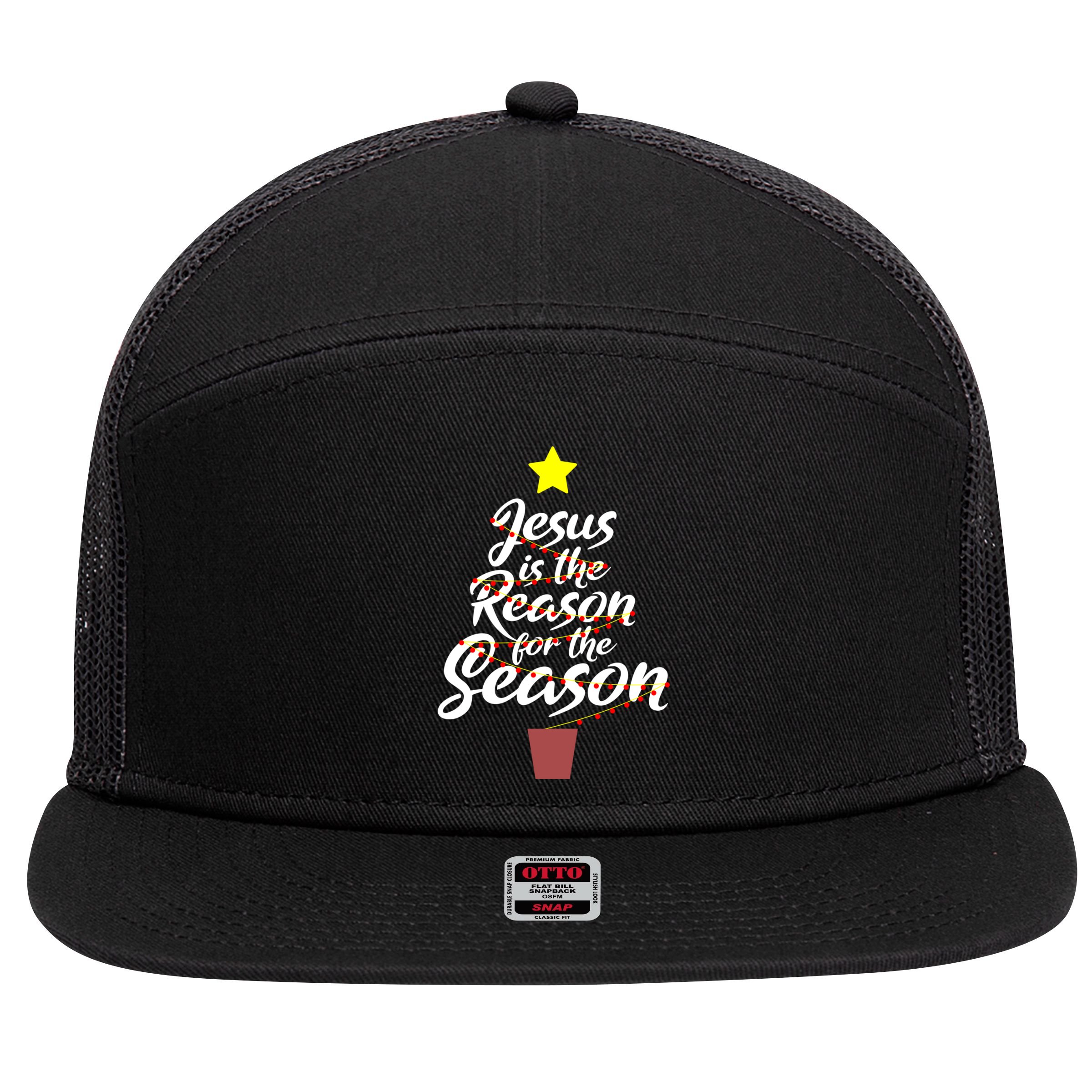 Jesus Is The Reason For The Season Faith Christmas Pajamas 7 Panel Mesh Trucker Snapback Hat