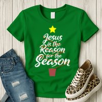 Jesus Is The Reason For The Season Faith Christmas Pajamas Womens T-Shirt