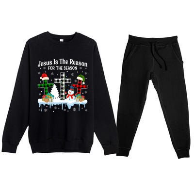 Jesus Is The Reason For The Season Christian Christmas Plaid Gift Premium Crewneck Sweatsuit Set