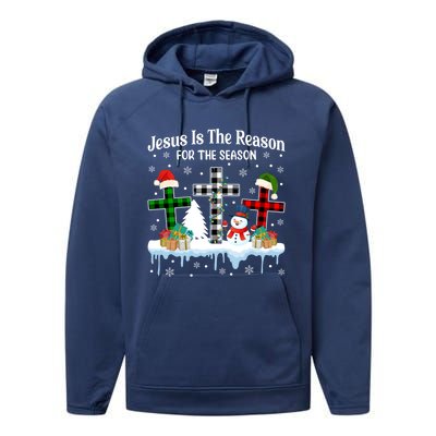 Jesus Is The Reason For The Season Christian Christmas Plaid Gift Performance Fleece Hoodie