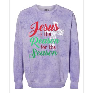 Jesus Is The Reason For The Season Christian Christmas Quote Gift Colorblast Crewneck Sweatshirt