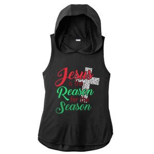 Jesus Is The Reason For The Season Christian Christmas Quote Gift Ladies PosiCharge Tri-Blend Wicking Draft Hoodie Tank