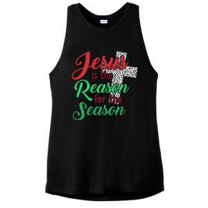 Jesus Is The Reason For The Season Christian Christmas Quote Gift Ladies PosiCharge Tri-Blend Wicking Tank