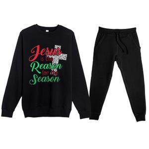 Jesus Is The Reason For The Season Christian Christmas Quote Gift Premium Crewneck Sweatsuit Set