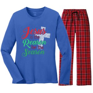 Jesus Is The Reason For The Season Christian Christmas Quote Gift Women's Long Sleeve Flannel Pajama Set 